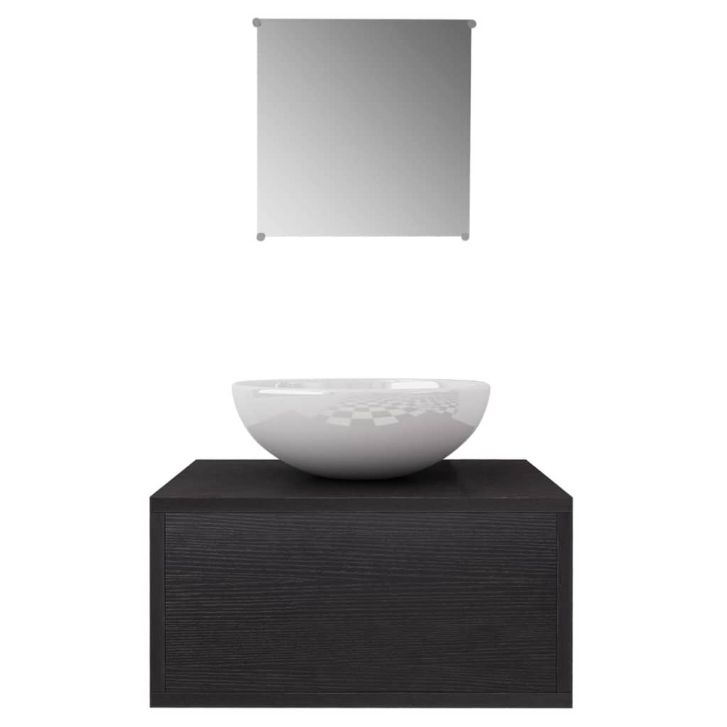 Bathroom Cabinet | Black and White | Engineered wood, Ceramic | Compact