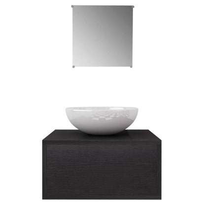 Bathroom Cabinet | Black and White | Engineered wood, Ceramic | Compact