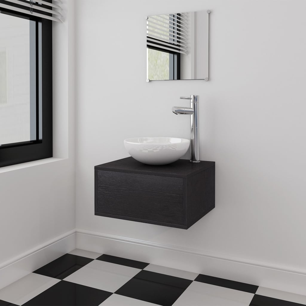 Bathroom Cabinet | Black and White | Engineered wood, Ceramic | Compact