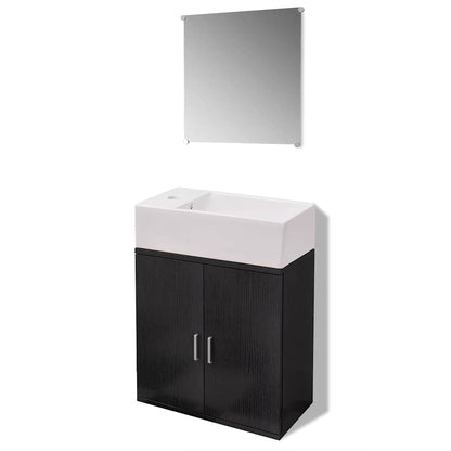 Bathroom Cabinet | Black and White | Engineered wood, Ceramic | Compact