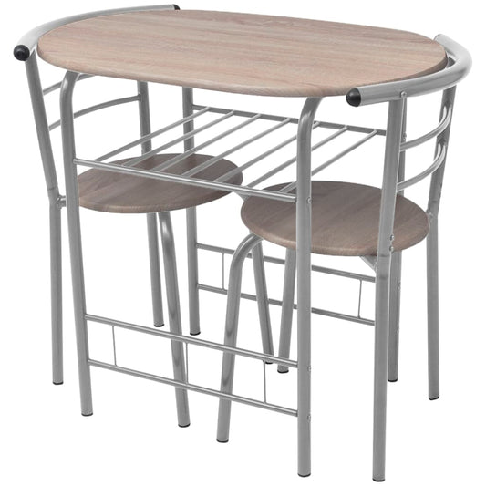 Dining Set | Silver and wood grain | MDF and iron | Standard | Modern