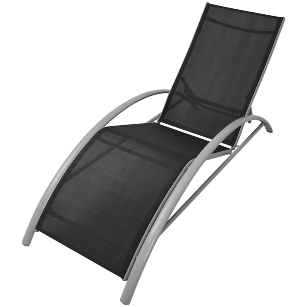 Sun Loungers with Table Aluminium Black