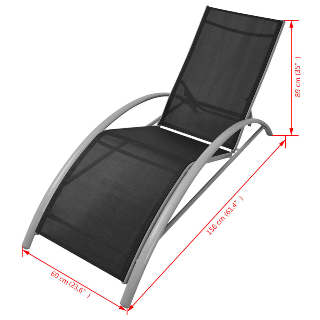 Sun Loungers with Table Aluminium Black