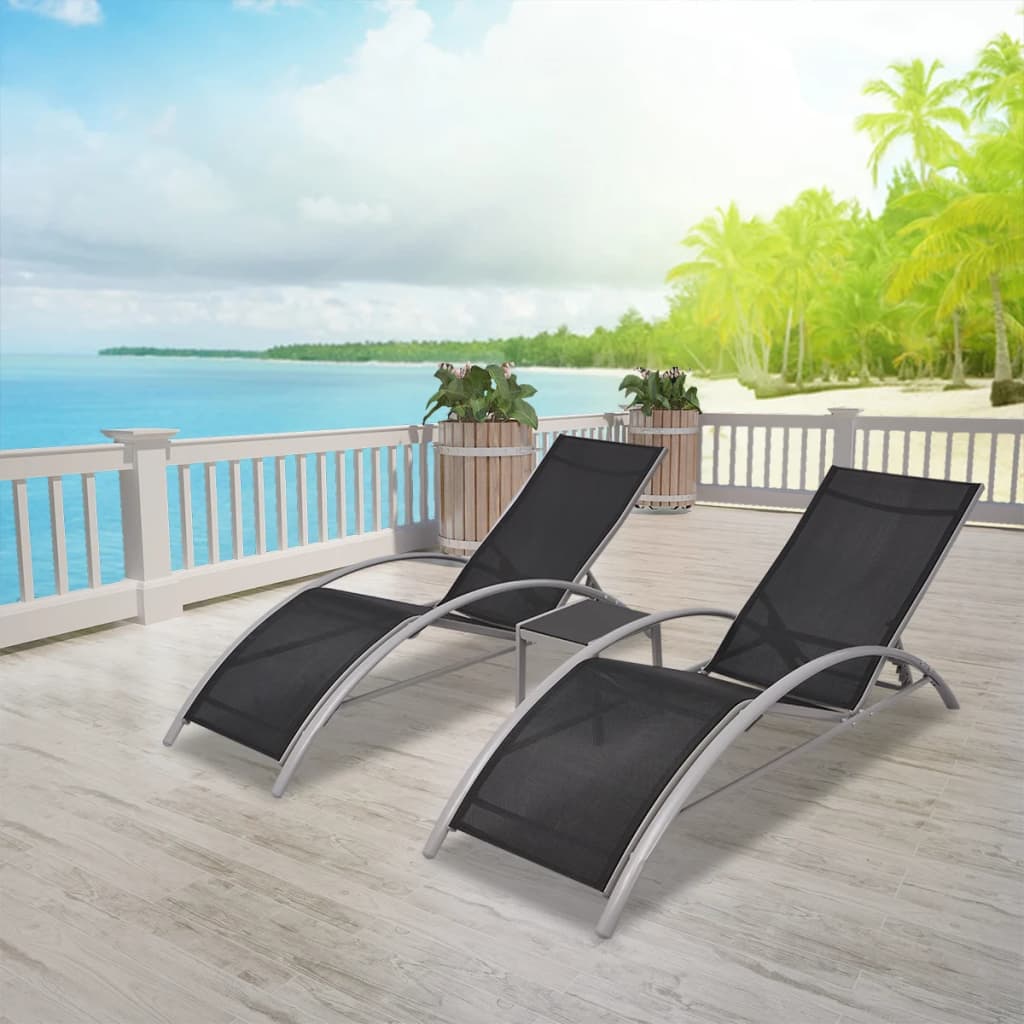 Sun Loungers with Table Aluminium Black