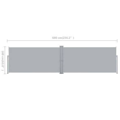 Side Awning | Grey | Polyester | 160 x 600 cm | Retractable