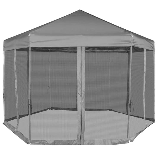 Hexagonal Pop-Up Marquee with 6 Sidewalls Grey 3.6x3.1 m