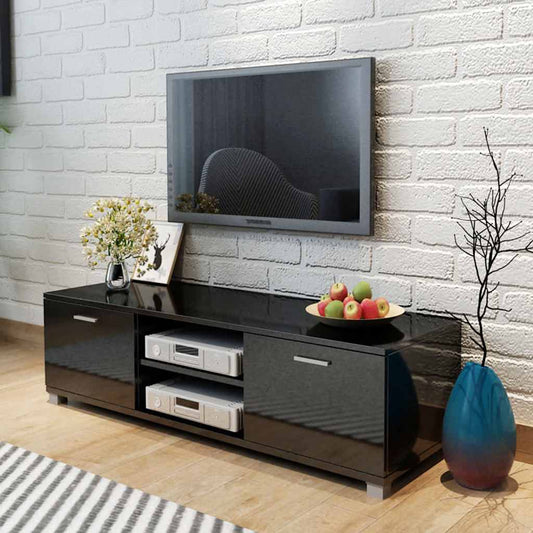 TV Stand | High-gloss black | Engineered wood, MDF, Aluminium handles