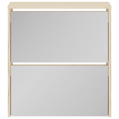 Shoe Cabinet 2-Layer Mirror Oak 63x17x67 cm