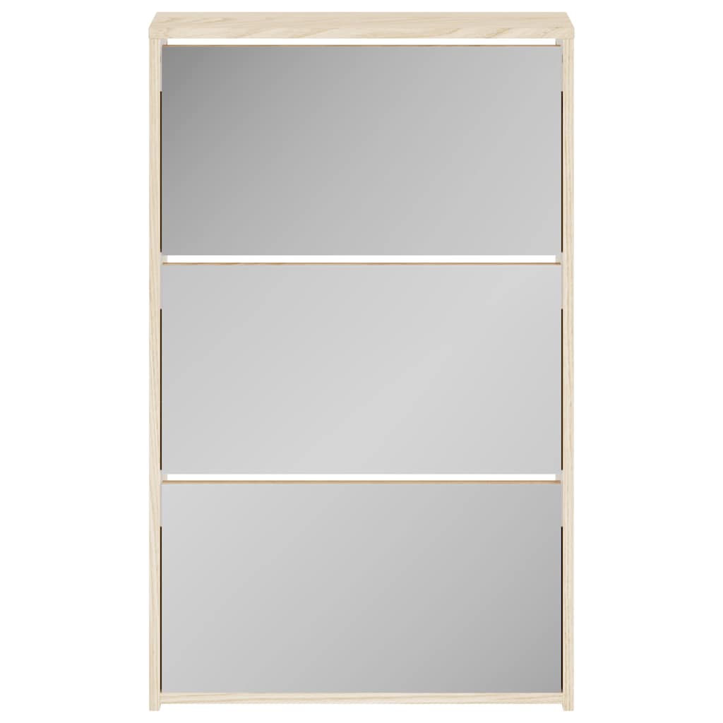 Shoe Cabinet 3-Layer Mirror Oak 63x17x102.5 cm