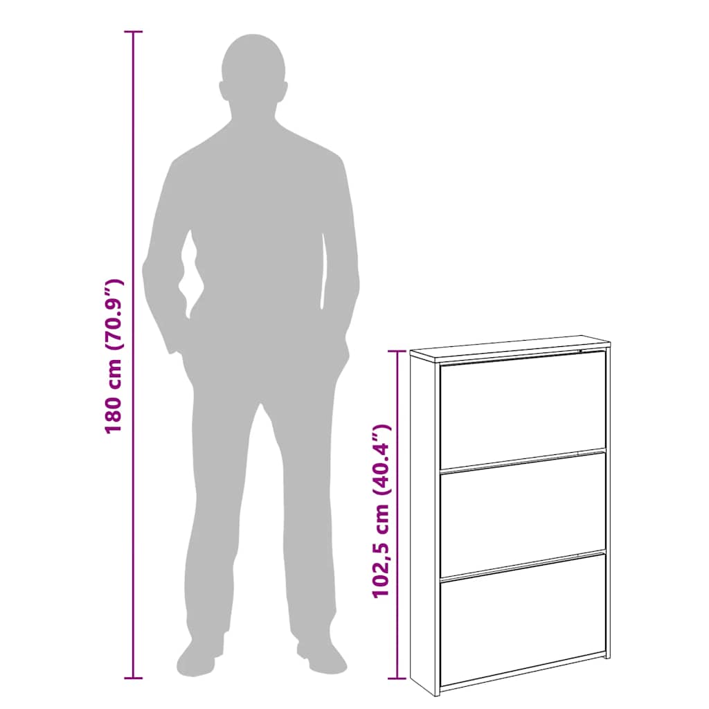 Shoe Cabinet 3-Layer Mirror Oak 63x17x102.5 cm