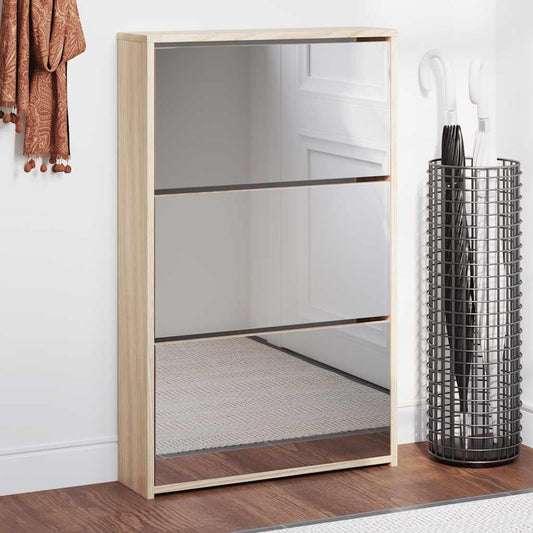 Shoe Rack | Oak | Engineered wood, mirror | 63x17x102.5 cm | Shoe Rack