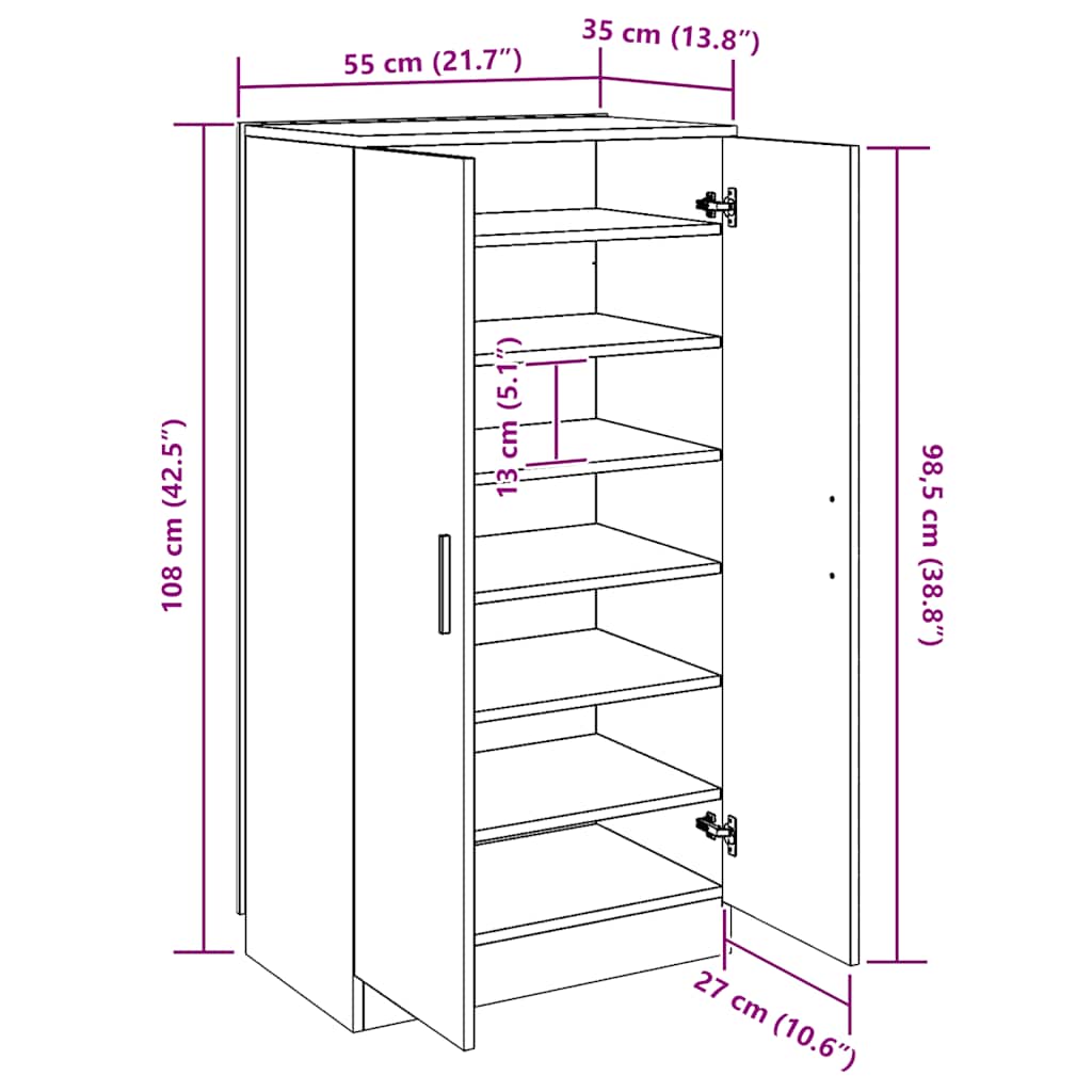 Shoe Cabinet 7 Shelves Oak