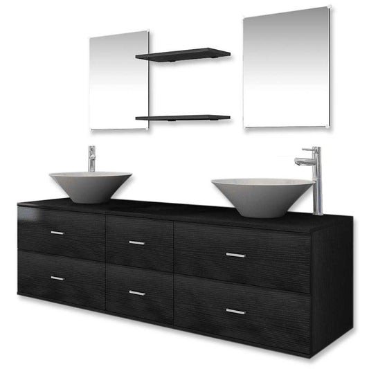 Nine Piece Bathroom Furniture Set with Basin with Tap Black