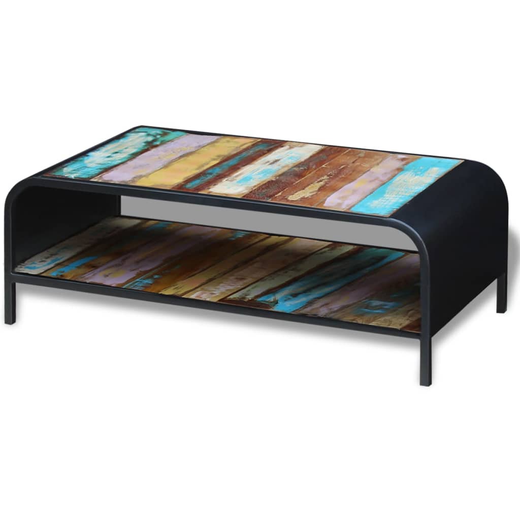 Coffee Table Multicolor Solid Reclaimed Wood Standard Rectangular
