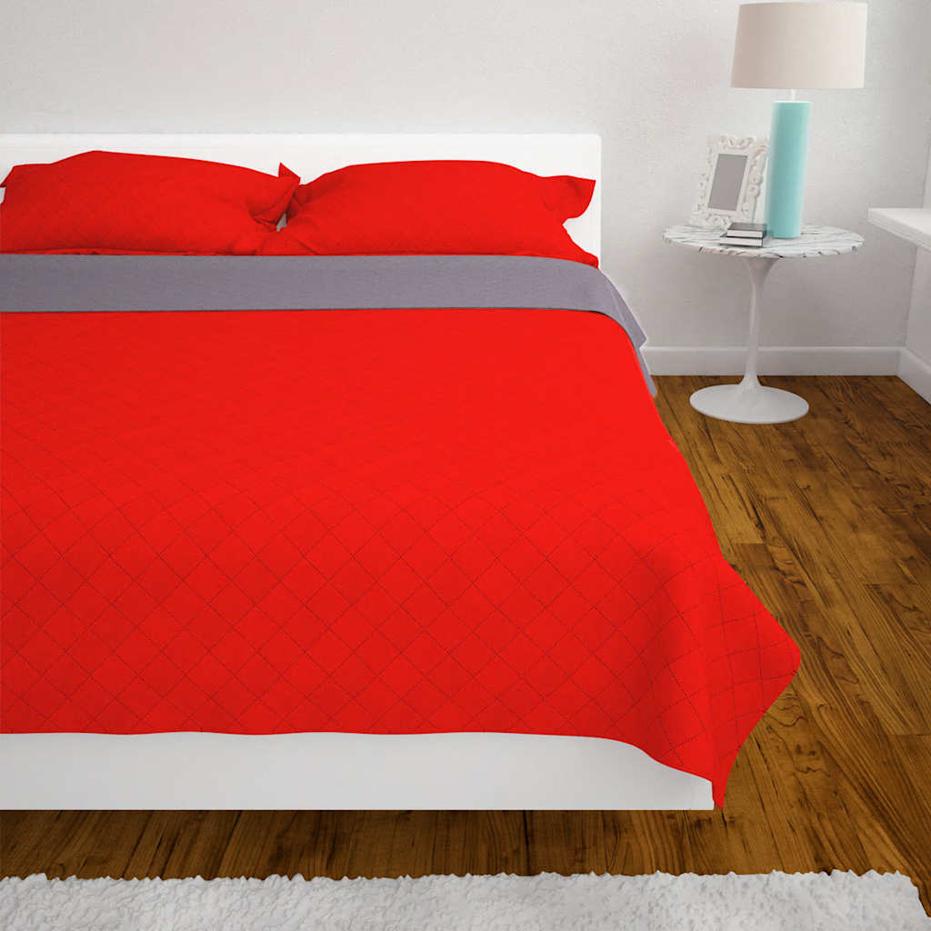 131557 vidaXL Double-sided Quilted Bedspread Red and Grey 230x260 cm