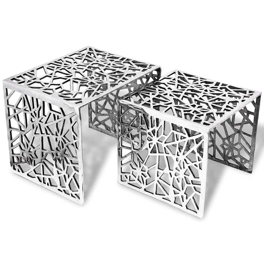 Side Table | Set of 2 | Silver | Aluminium | Small | Lightweight