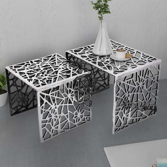 Side Table | Set of 2 | Silver | Aluminium | Small | Lightweight