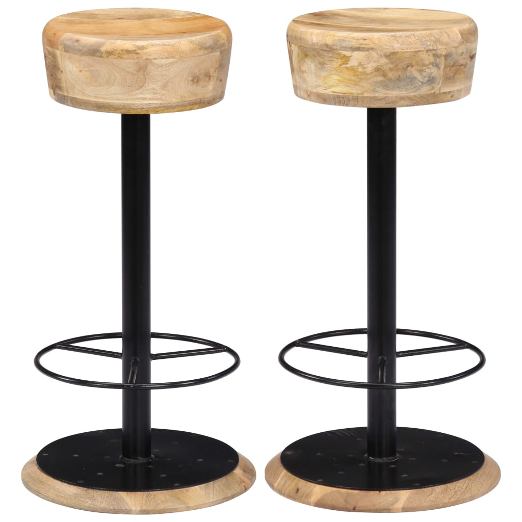 vidaXL Bar Chair Light Brown, Black Solid Mango Wood, Powder-Coated Iron
