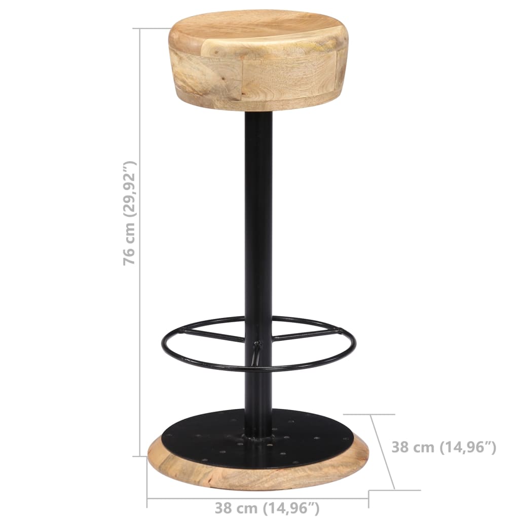 vidaXL Bar Chair Light Brown, Black Solid Mango Wood, Powder-Coated Iron