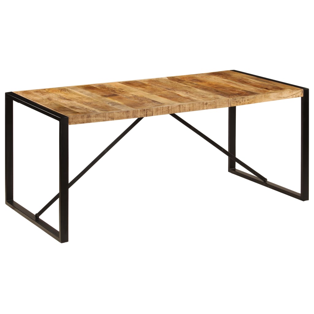 Dining Table Brown and Black Solid Mango Wood and Powder-Coated Steel