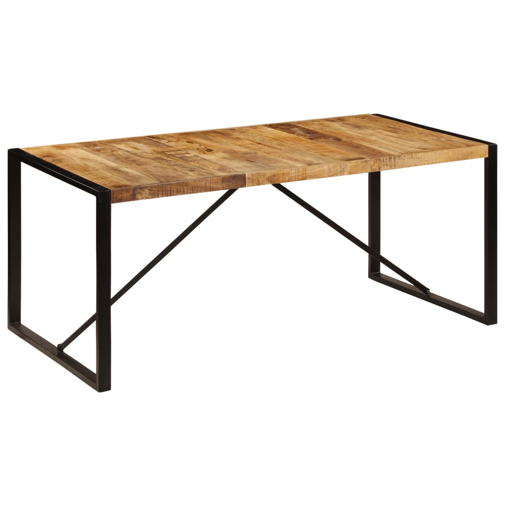 Dining Table Brown and Black Solid Mango Wood and Powder-Coated Steel