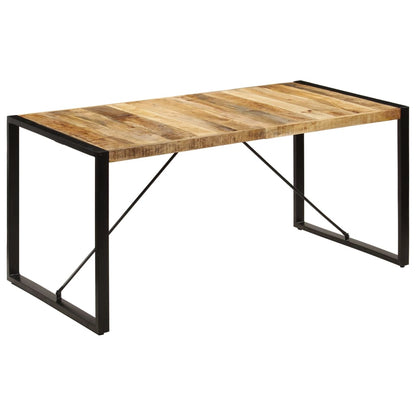 Dining Table Brown and Black Solid Mango Wood and Powder-Coated Steel