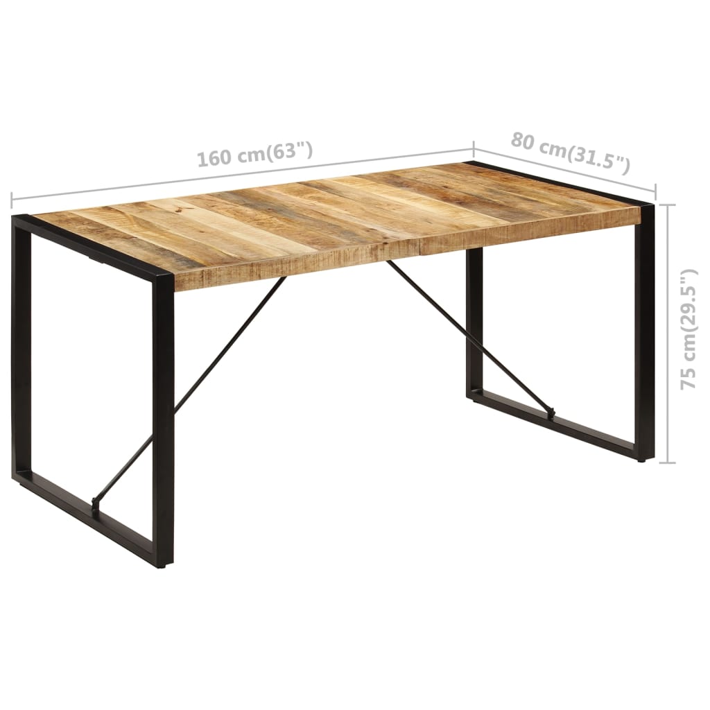 Dining Table Brown and Black Solid Mango Wood and Powder-Coated Steel