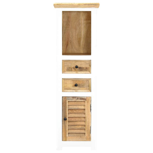Highboard White and Brown 40x30x128 cm Solid Rough Mango Wood