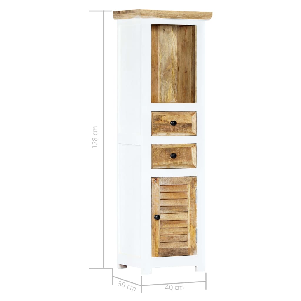 Highboard White and Brown 40x30x128 cm Solid Rough Mango Wood