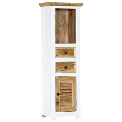 Highboard White and Brown 40x30x128 cm Solid Rough Mango Wood