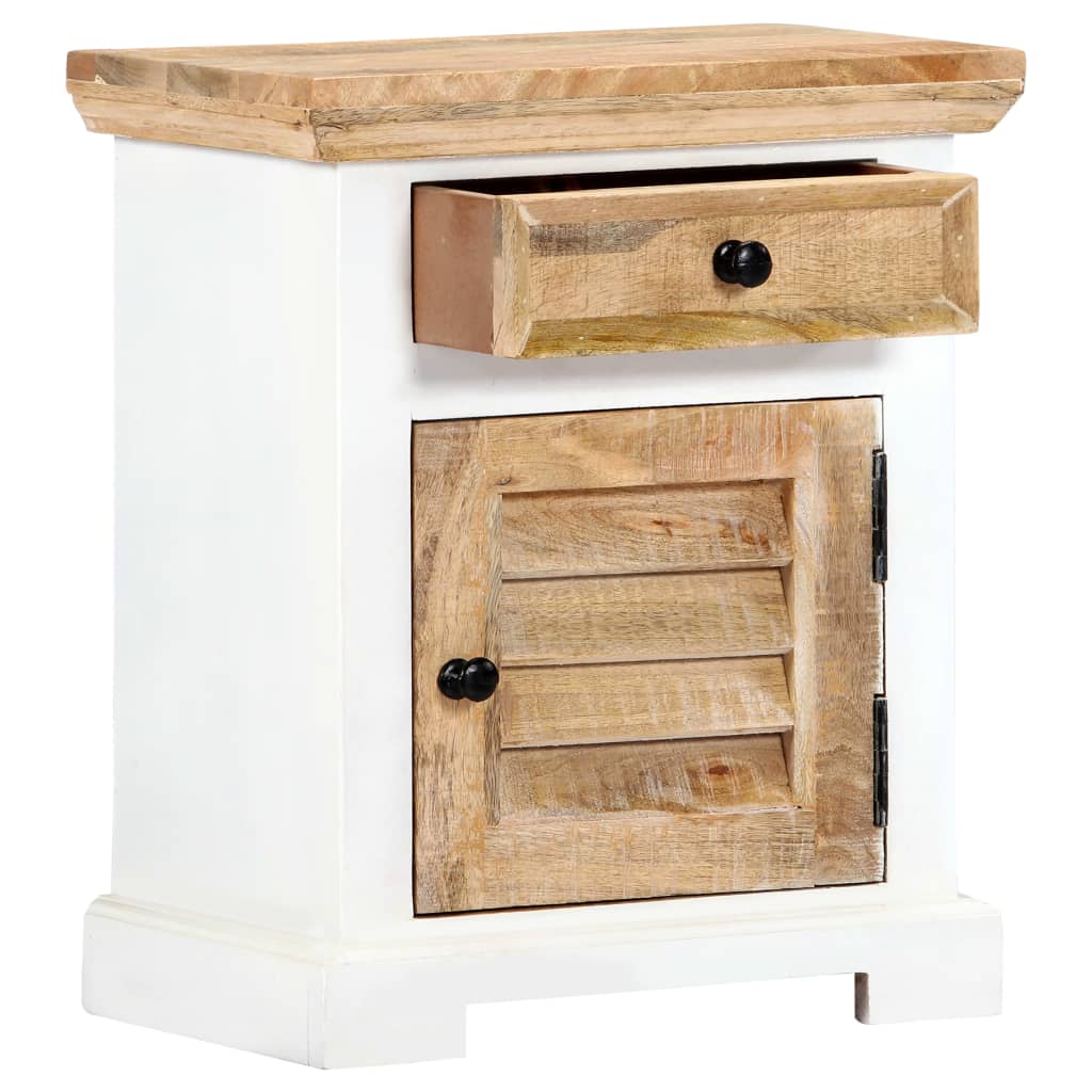 Nightstand White and Brown 15.7"x11.8"x19.6" Solid Rough Mango Wood