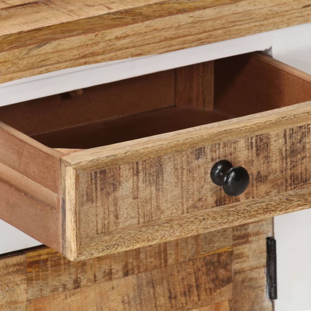 Nightstand White and Brown 15.7"x11.8"x19.6" Solid Rough Mango Wood