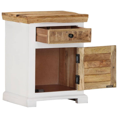 Nightstand White and Brown 15.7"x11.8"x19.6" Solid Rough Mango Wood