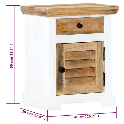 Nightstand White and Brown 15.7"x11.8"x19.6" Solid Rough Mango Wood