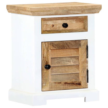 Nightstand White and Brown 15.7"x11.8"x19.6" Solid Rough Mango Wood
