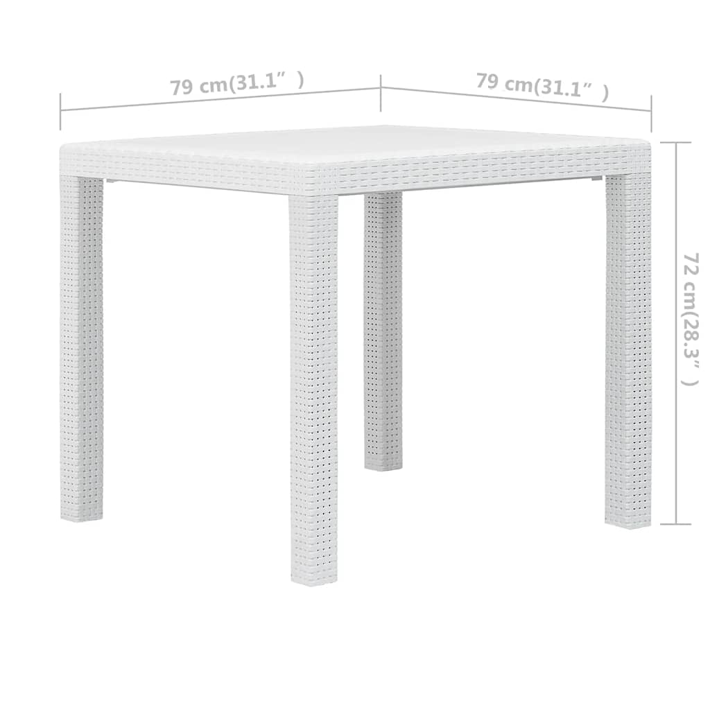 Patio Table White 31.1"x31.1"x28.3" Plastic Rattan Look