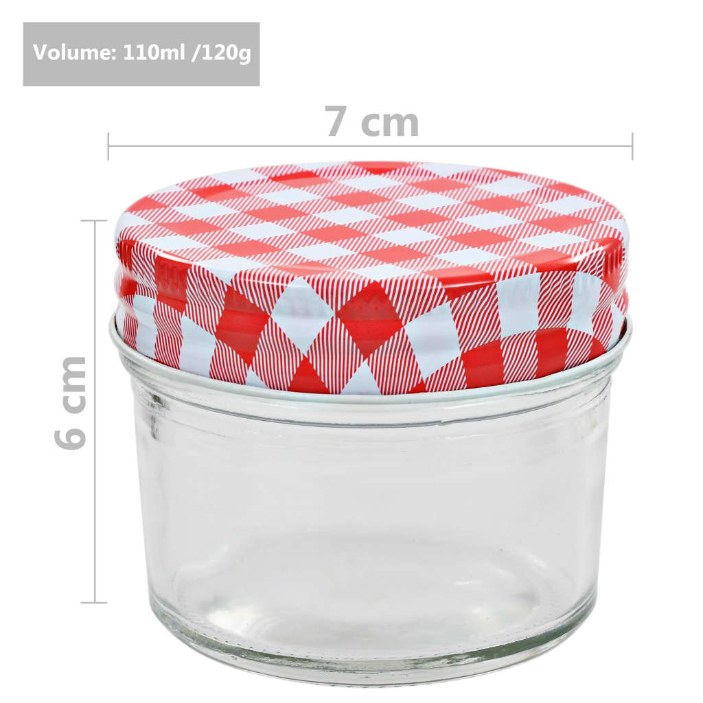 Glass Jam Jars with White and Red Lids 24 pcs 110 ml