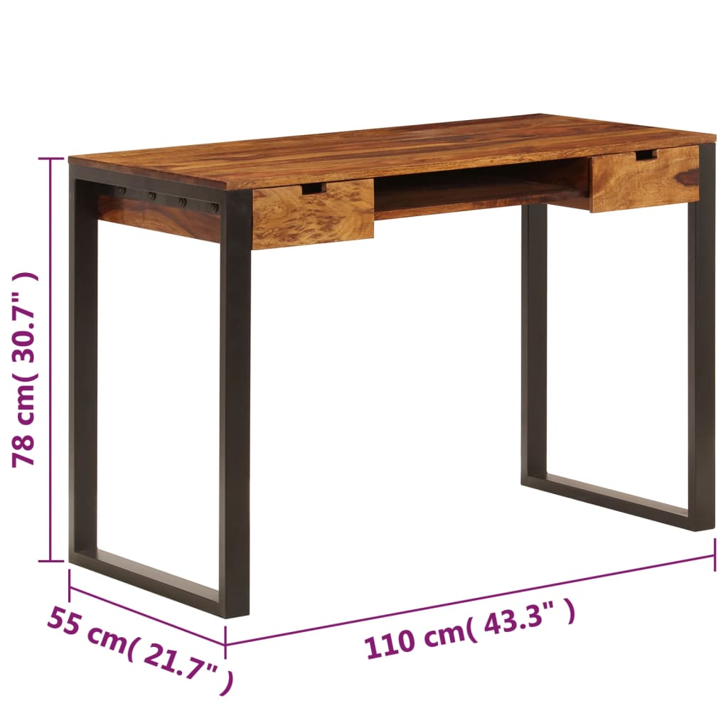 Desk 43.3"x21.7"x30.7" Solid Acacia Wood and Steel