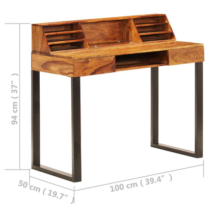 Desk 43.3"x19.7"x37" Solid Acacia Wood and Steel