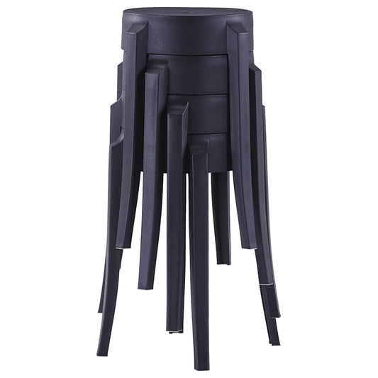 Stool | Set of 4 | Black | Polypropylene | Medium | Stackable | Stool