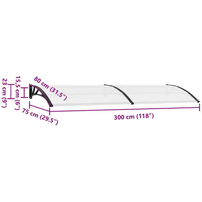 Door Canopy Black and Transparent 300x75 cm PC