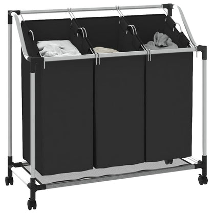 Laundry Sorter with 3 Bags Black Steel
