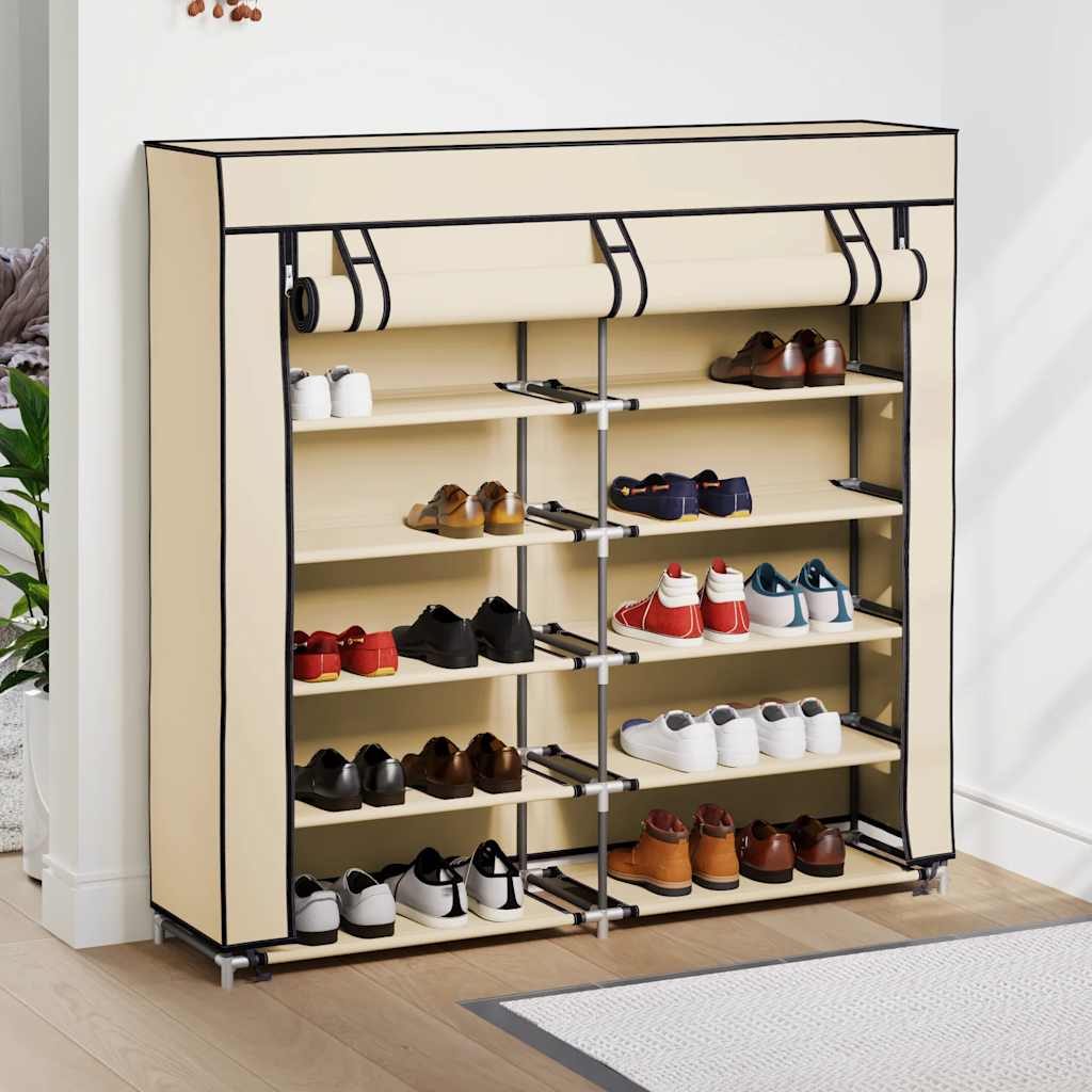 Shoe Cabinet with Cover Cream 115x28x110 cm Fabric