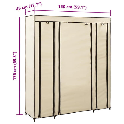 Wardrobe with Compartments and Rods Cream 150x45x176 cm Fabric