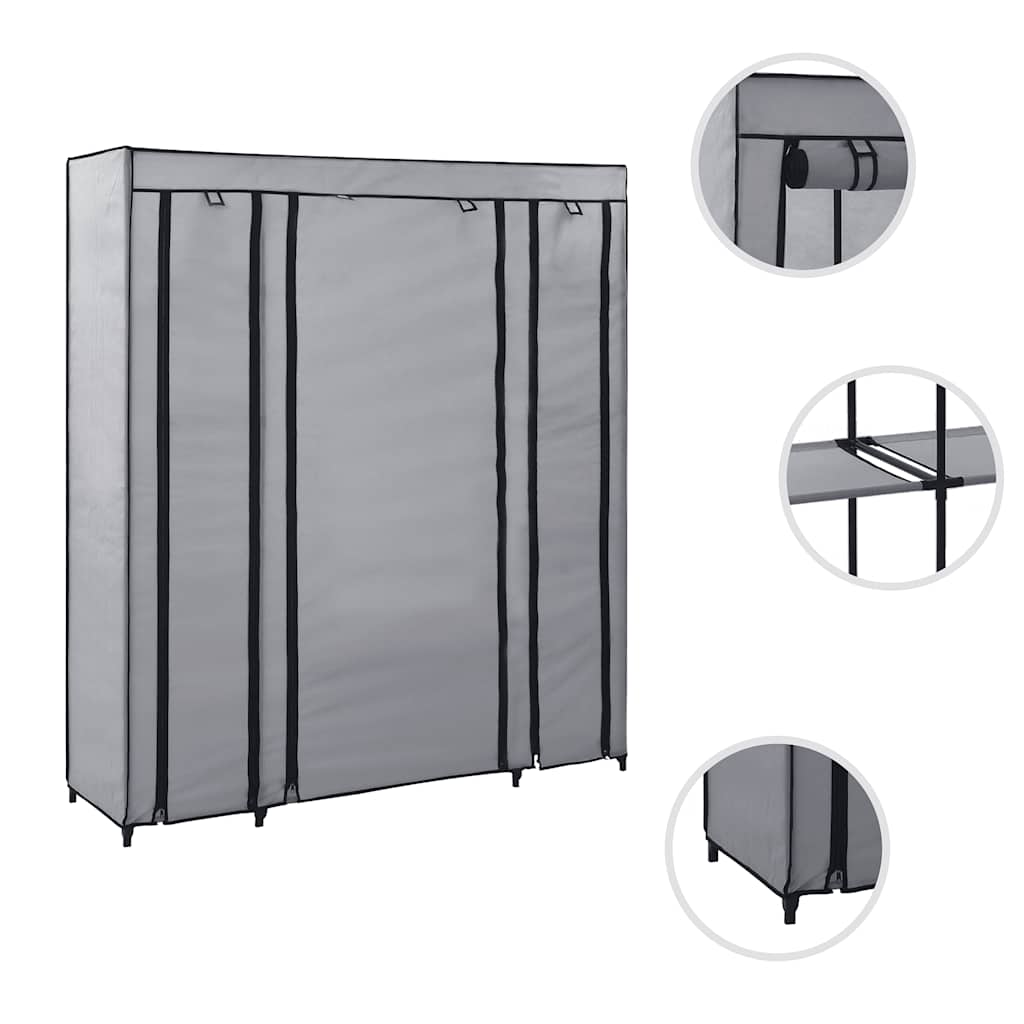 Wardrobe with Compartments and Rods Grey 150x45x176 cm Fabric