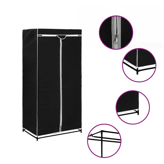 Wardrobe | Black | Iron, Polyester | Medium | Wardrobe | Rectangular