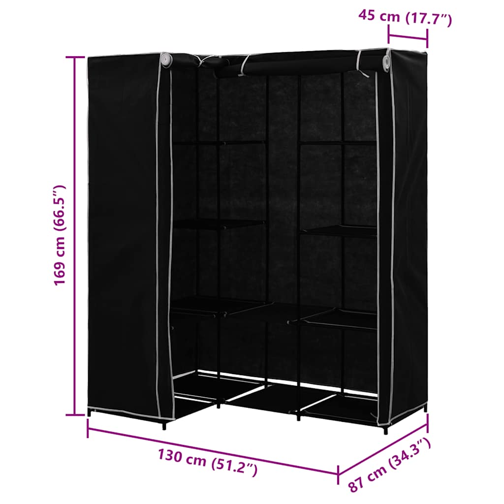 Corner Wardrobe Black 130x87x169 cm