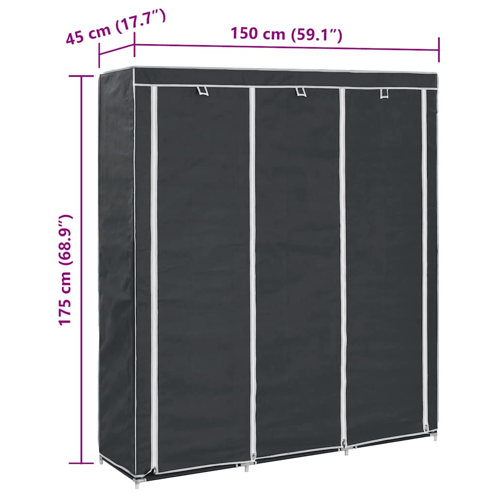 Wardrobe with Compartments and Rods Black 150x45x175 cm Fabric