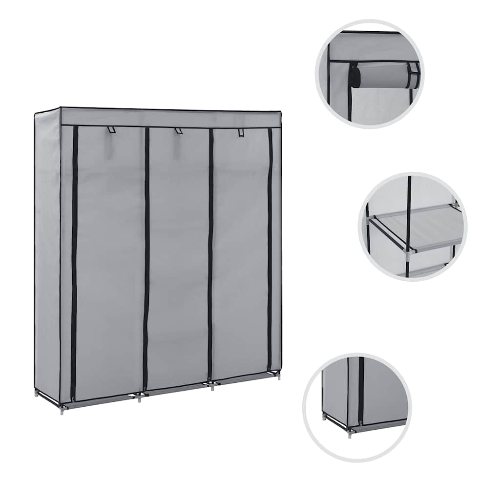 Wardrobe with Compartments and Rods Grey 150x45x175 cm Fabric