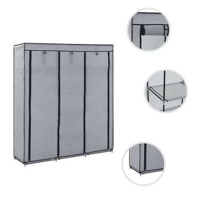 Wardrobe with Compartments and Rods Grey 150x45x175 cm Fabric